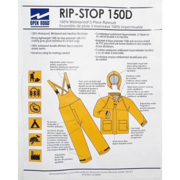 OPEN ROAD Rip Stop 150D waterproof polyester overalls & jacket men's size L, NEW - Picture 4 of 9